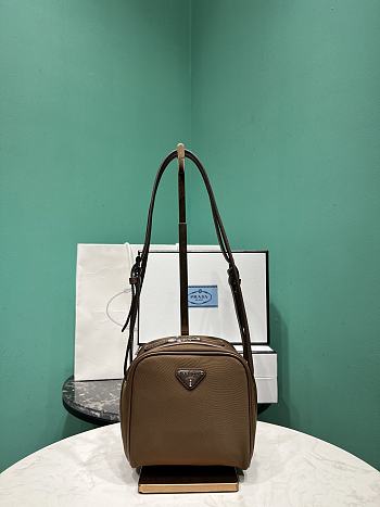 Prada Odette Saffiano Re-nylon And Leather Cross Body Bag Brown - 15x14x11cm