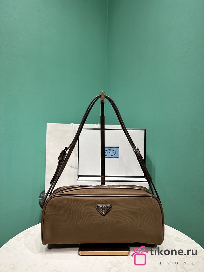 Prada Swing Re-nylon And Leather Shoulder Bag 1BC249 Brown - 28x11.5x10cm - 1