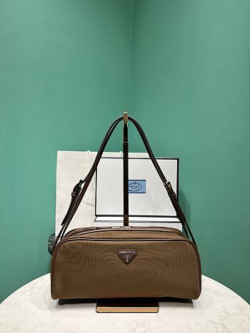 Prada Swing Re-nylon And Leather Shoulder Bag 1BC249 Brown - 28x11.5x10cm