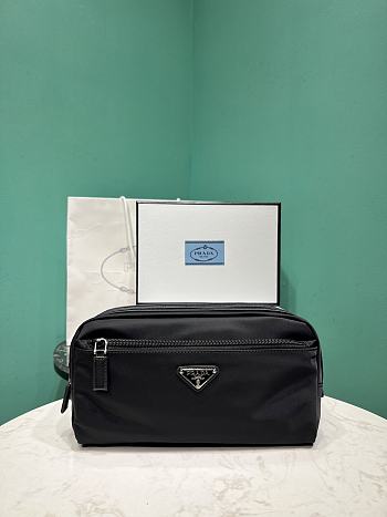 Prada Re-nylon And Saffiano Leather Travel Pouch 2NA030 Black - 26x11x14cm