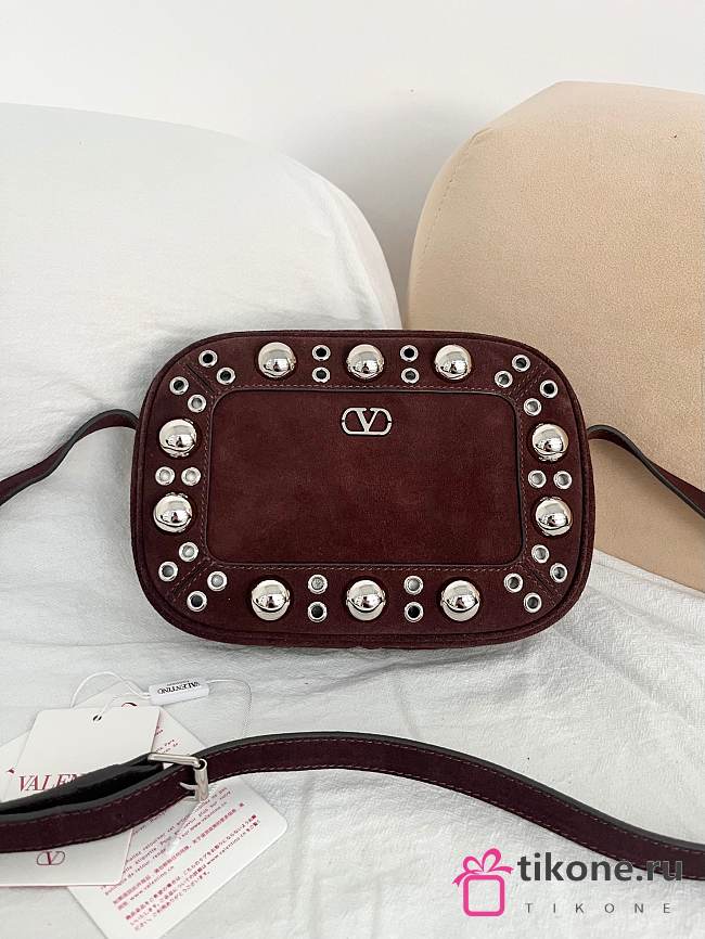 Valentino Garavani Nellcote Suede Shoulder Bag Brown - 23x16x6cm - 1
