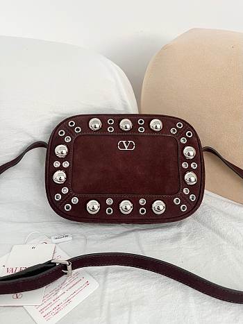 Valentino Garavani Nellcote Suede Shoulder Bag Brown - 23x16x6cm