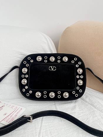 Valentino Garavani Nellcote Suede Shoulder Bag Black - 23x16x6cm