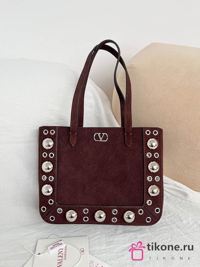 Valentino Garavani Nellcote Mini Suede Shopping Bag Brown - 21x16x5cm - 1