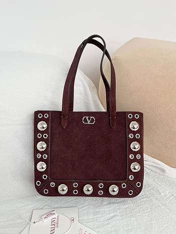 Valentino Garavani Nellcote Mini Suede Shopping Bag Brown - 21x16x5cm