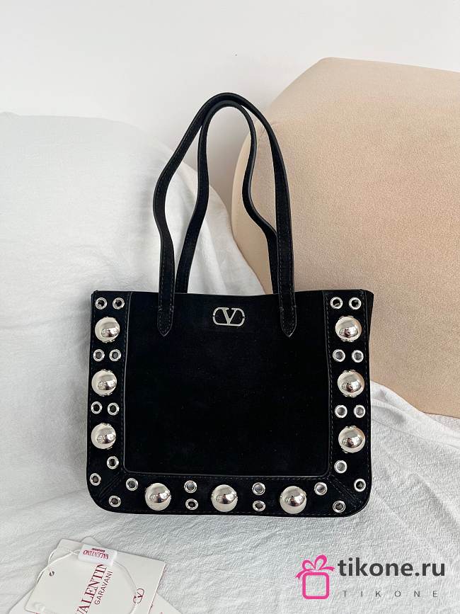 Valentino Garavani Nellcote Mini Suede Shopping Bag Black - 21x16x5cm - 1