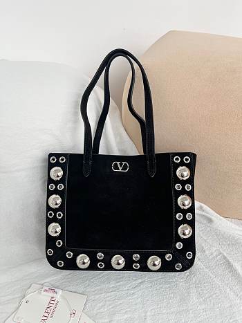 Valentino Garavani Nellcote Mini Suede Shopping Bag Black - 21x16x5cm