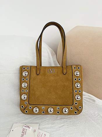 Valentino Garavani Nellcote Mini Suede Shopping Bag Beige - 21x16x5cm