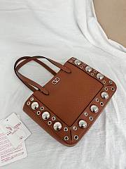 Valentino Garavani Nellcote Mini Grained Calfskin Shopping Bag Brown - 21x16x5cm - 3