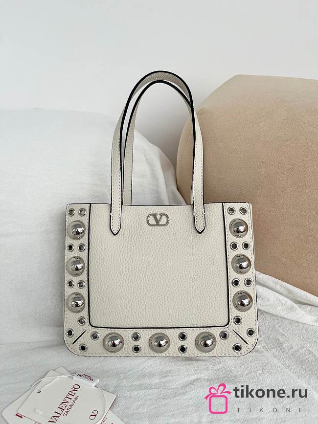Valentino Garavani Nellcote Mini Grained Calfskin Shopping Bag White - 21x16x5cm - 1