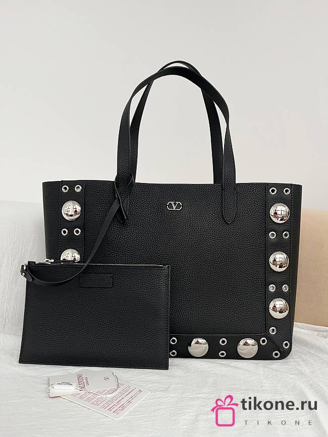 Valentino Garavani Nellcote Medium Grained Calfskin Shopping Bag Black - 40x30x13cm - 1