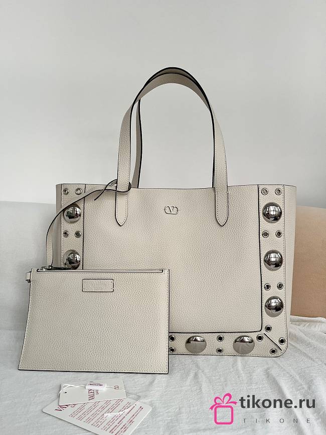 Valentino Garavani Nellcote Medium Grained Calfskin Shopping Bag White - 40x30x13cm - 1