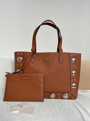 Valentino Garavani Nellcote Medium Grained Calfskin Shopping Bag Brown - 40x30x13cm