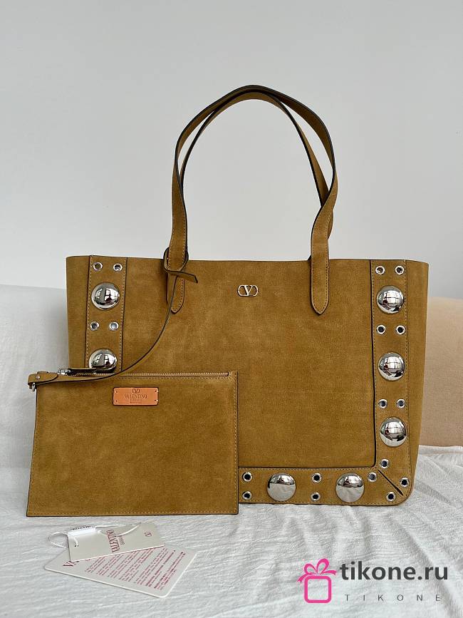 Valentino Garavani Nellcote Medium Suede Shopping Bag Beige - 40x30x13cm - 1