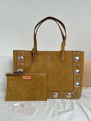 Valentino Garavani Nellcote Medium Suede Shopping Bag Beige - 40x30x13cm