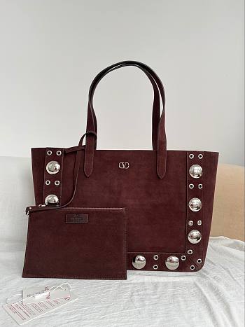 Valentino Garavani Nellcote Medium Suede Shopping Bag Brown - 40x30x13cm