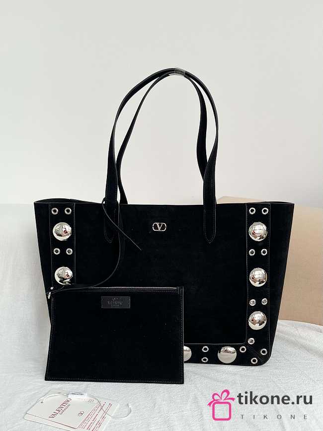 Valentino Garavani Nellcote Medium Suede Shopping Bag Black - 40x30x13cm - 1