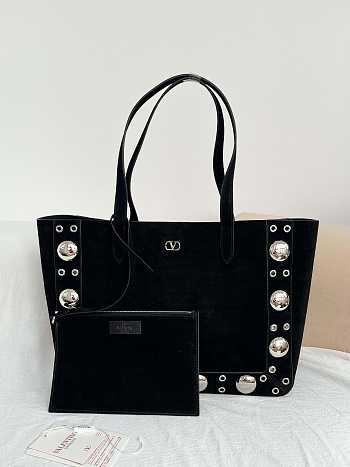 Valentino Garavani Nellcote Medium Suede Shopping Bag Black - 40x30x13cm