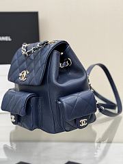 Chanel Grained Shiny Calfskin & Gold Tone Metal Backpack Navy - 21.5x19.5x12cm - 2