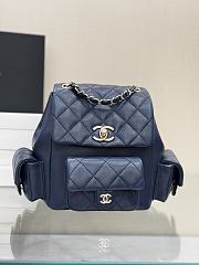 Chanel Grained Shiny Calfskin & Gold Tone Metal Backpack Navy - 21.5x19.5x12cm - 5