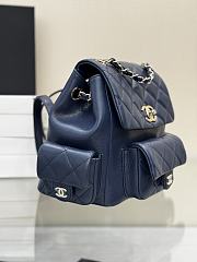 Chanel Grained Shiny Calfskin & Gold Tone Metal Backpack Navy - 21.5x19.5x12cm - 4