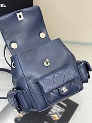 Chanel Grained Shiny Calfskin & Gold Tone Metal Backpack Navy - 21.5x19.5x12cm - 6
