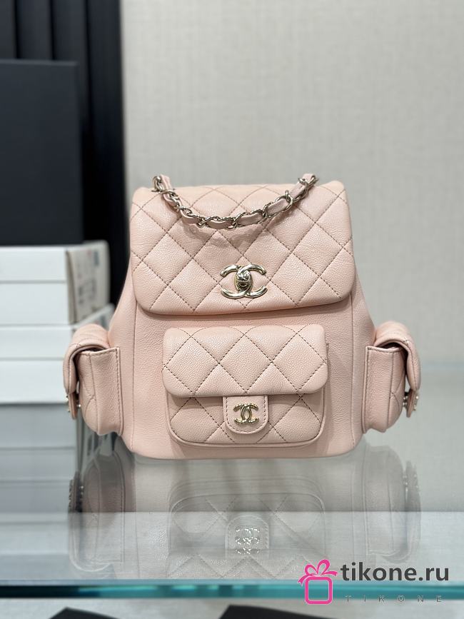 Chanel Grained Shiny Calfskin & Gold Tone Metal Backpack Light Pink - 21.5x19.5x12cm - 1