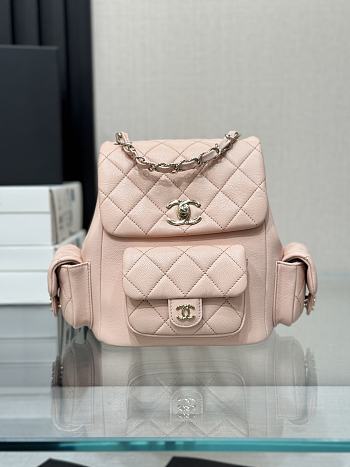 Chanel Grained Shiny Calfskin & Gold Tone Metal Backpack Light Pink - 21.5x19.5x12cm
