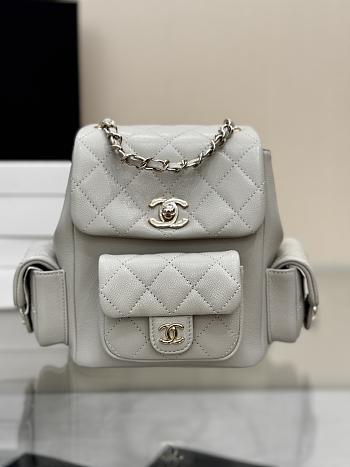 Chanel Grained Shiny Calfskin & Gold Tone Metal Backpack Gray - 21.5x19.5x12cm