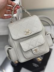 Chanel Grained Shiny Calfskin & Gold Tone Metal Backpack Gray - 21.5x19.5x12cm - 5