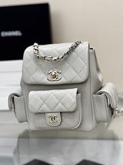 Chanel Grained Shiny Calfskin & Gold Tone Metal Backpack Gray - 21.5x19.5x12cm - 3