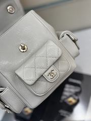 Chanel Grained Shiny Calfskin & Gold Tone Metal Backpack Gray - 21.5x19.5x12cm - 2