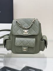 Chanel Grained Shiny Calfskin & Gold Tone Metal Backpack Khaki - 21.5x19.5x12cm - 1