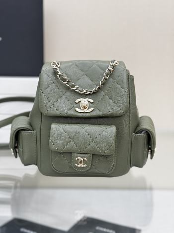 Chanel Grained Shiny Calfskin & Gold Tone Metal Backpack Khaki - 21.5x19.5x12cm