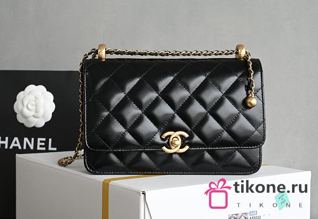 Chanel Wallet On Chain Shiny Calfskin Gold Tone Metal Black - 12.3x19.2x3.5cm - 1