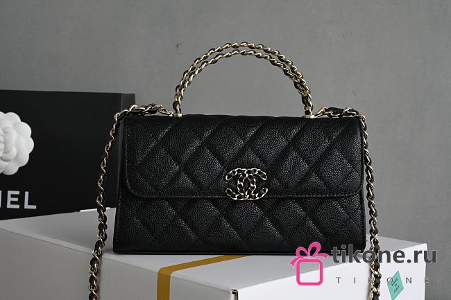 Chanel Clutch With Chain With Handle Grained Calfskin Black Gold Hardware - 18x10x4.5cm - 1