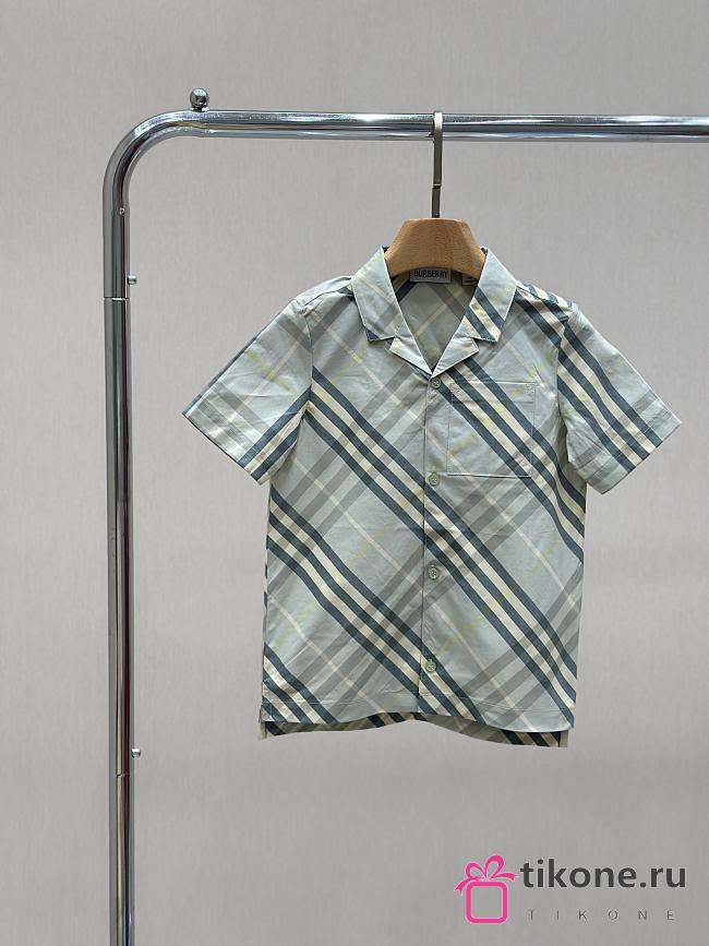 Burberry Kids Check Cotton Polo Shirt In Green  - 1