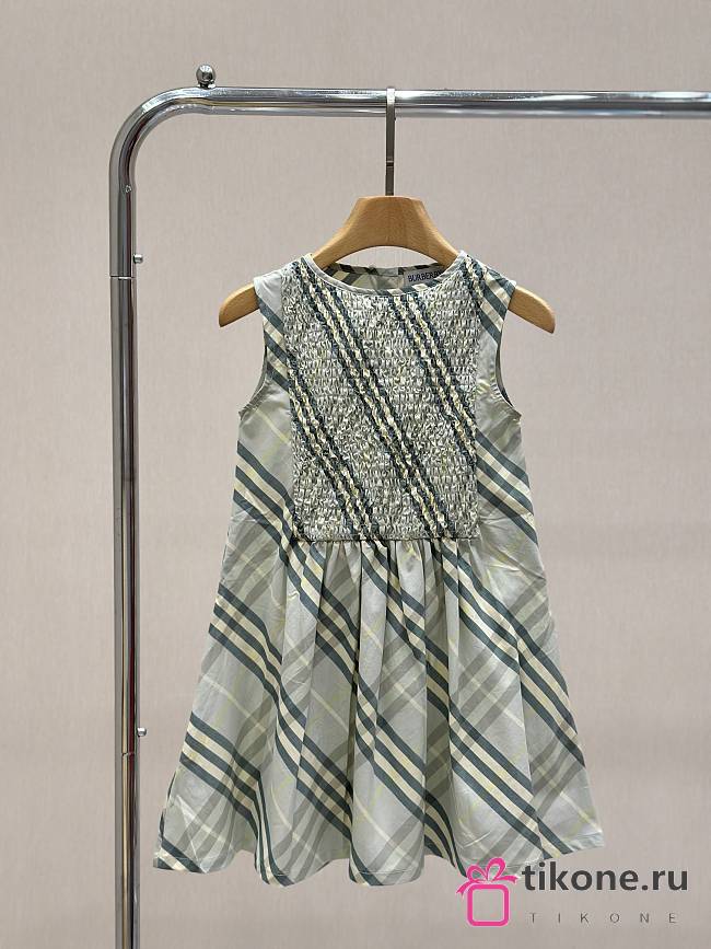 Burberry Kids Check Cotton Dress in Green - 1