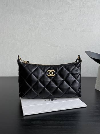 Chanel Hobo Handbag Calfskin Gold Tone Metal Black - 17x26x8.5cm