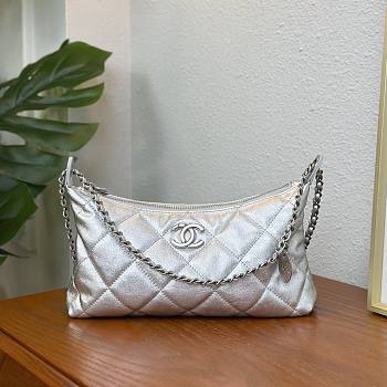 Chanel Hobo Handbag Metallic Calfskin Silver Tone Metal Silver - 17x26x8.5cm