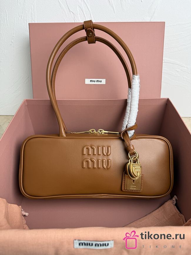 Miumiu Small Beau Leather Bag 5BB173 Cognac - 28x11.5x8cm - 1