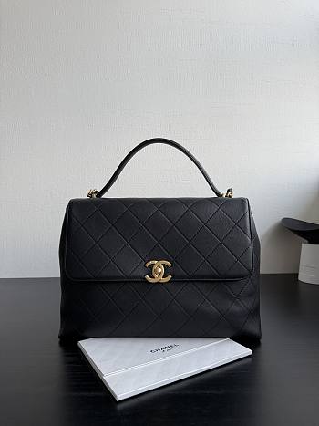 Chanel Maxi Flap Bag with Top Handle Calfskin Gold Tone Metal Black - 37x26x10cm