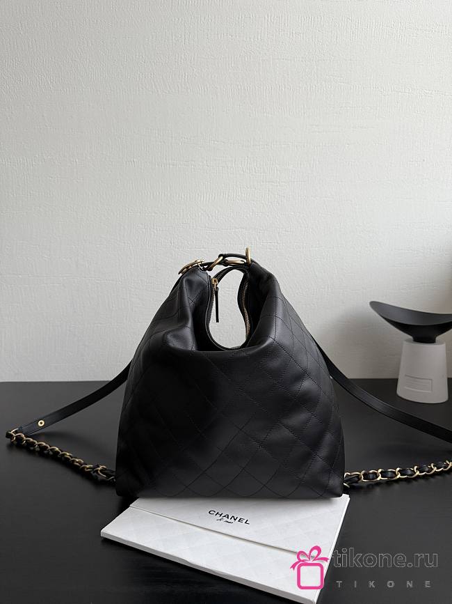 Chanel Large Backpack Calfskin Gold Tone Metal Black - 33.5x28x10.5cm - 1