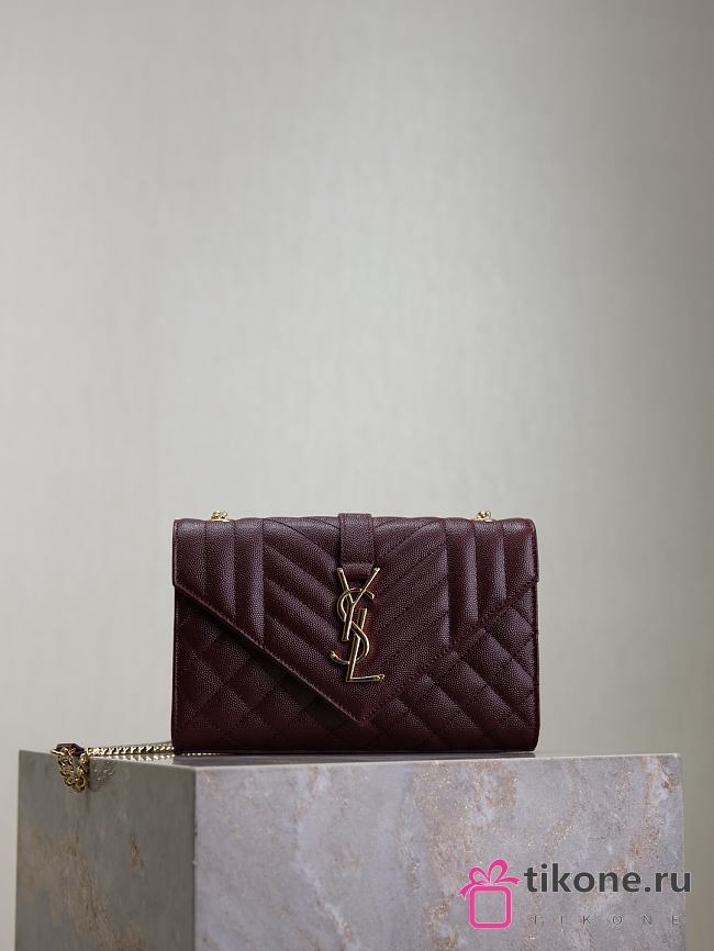 YSL Envelope Small In Quilted Grain De Poudre Embossed Leather Red - 21x13x6cm - 1