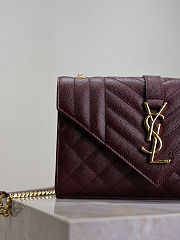 YSL Envelope Small In Quilted Grain De Poudre Embossed Leather Red - 21x13x6cm - 2