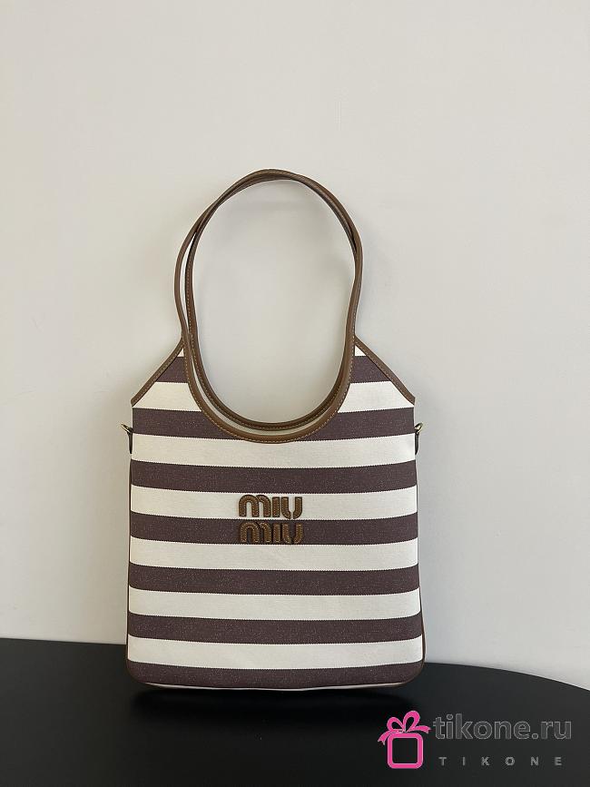 Miumiu Ivy Canvas And Leather Bag 5BG231 Cocoa Brown/Natural - 40x35cm - 1