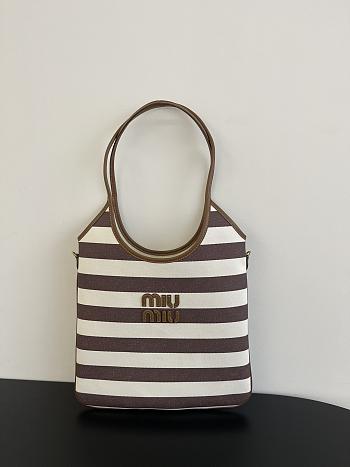 Miumiu Ivy Canvas And Leather Bag 5BG231 Cocoa Brown/Natural - 40x35cm
