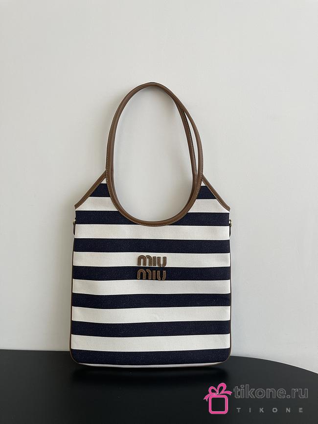 Miumiu Ivy Canvas And Leather Bag 5BG231 Blue/Beige - 40x35cm - 1