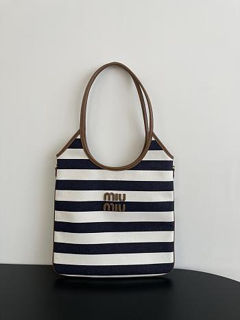 Miumiu Ivy Canvas And Leather Bag 5BG231 Blue/Beige - 40x35cm