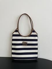 Miumiu Ivy Canvas And Leather Bag 5BG231 Blue/Beige - 40x35cm - 5